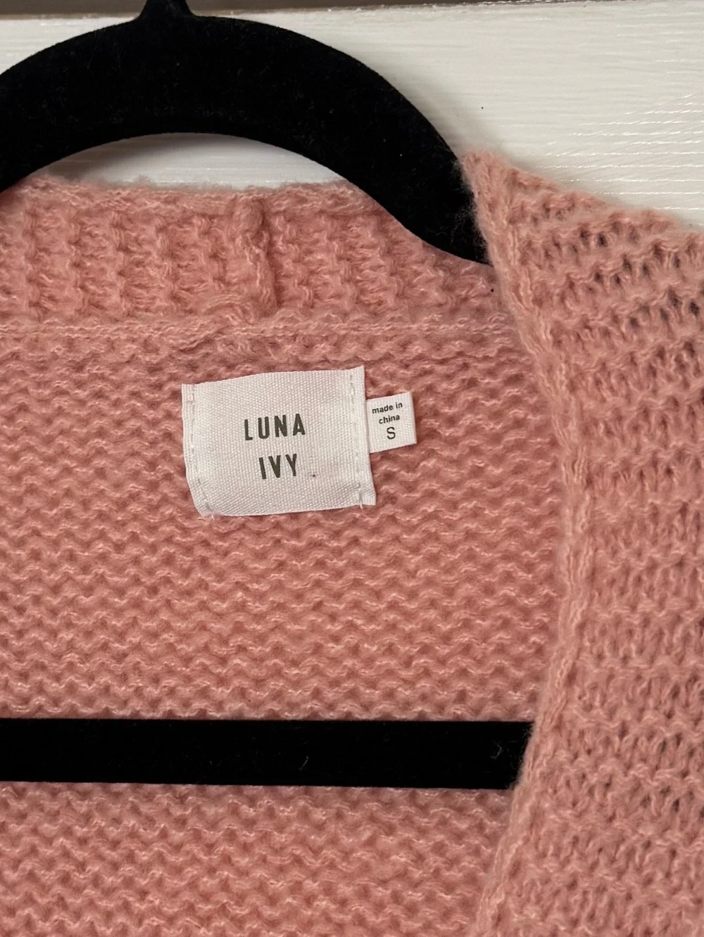 Pink Luna Ivy cardigan featuring prominent green and red 3D cherry appliqués. - Picture 4 of 6